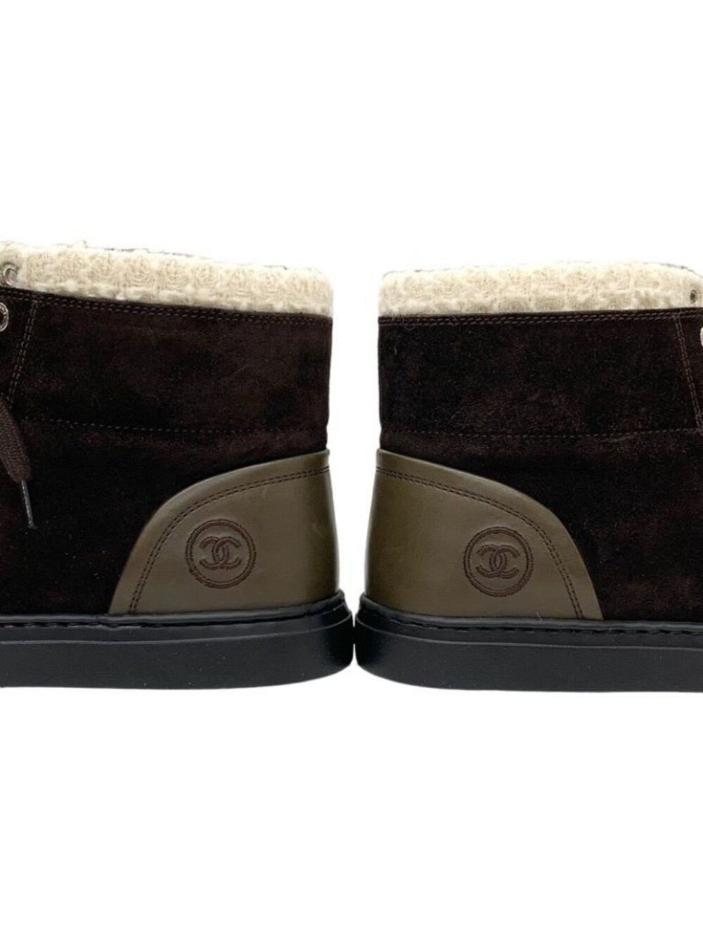 Chanel Sneakers Shoes Suede Leather Brown White High Cut Coco Mark - Picture 9 of 9